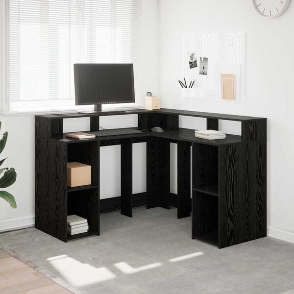 vidaXL Bureau Ch&ecirc;ne noir 130 x 130 x 91 cm Bois d'ing&eacute;nierie