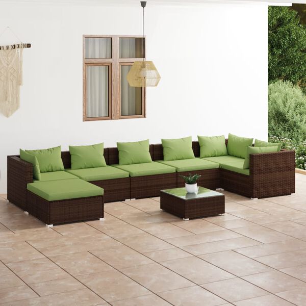 vidaXL Salon de jardin 8 pcs avec coussins r&eacute;sine tress&eacute;e marron