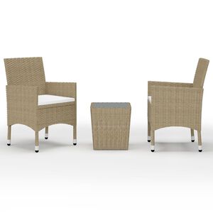 vidaXL Ensemble de bistro 3 pcs R&eacute;sine tress&eacute;e et verre tremp&eacute; Beige