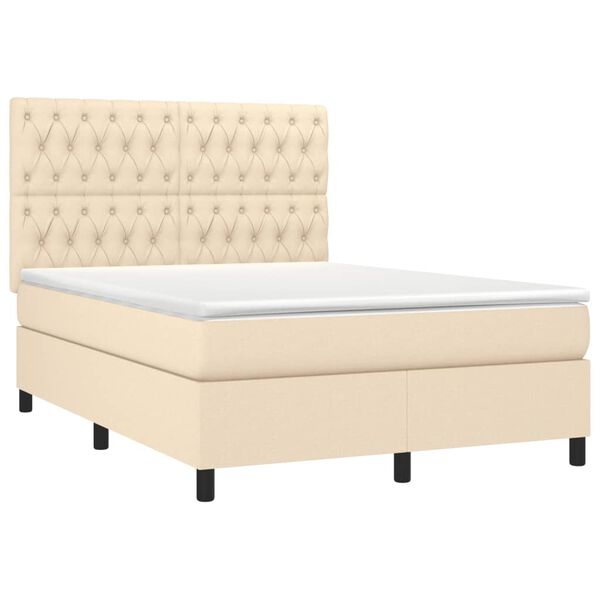 vidaXL Sommier &agrave; lattes de lit avec matelas Cr&egrave;me 140x190 cm Tissu
