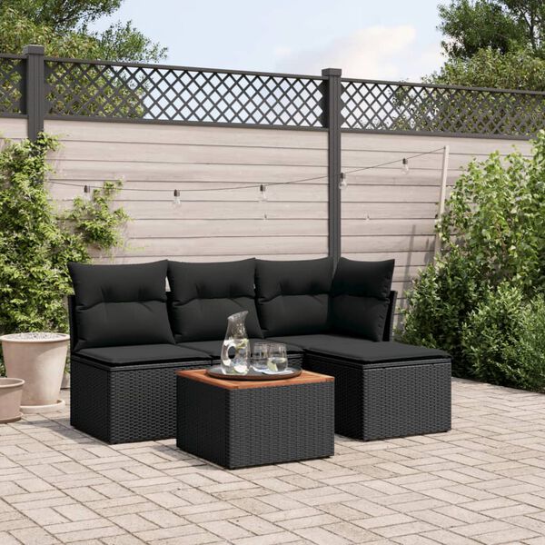 vidaXL Salon de jardin 5 pcs avec coussins noir r&eacute;sine tress&eacute;e
