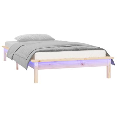 vidaXL Cadre de lit à LED 90x190 cm simple bois massif