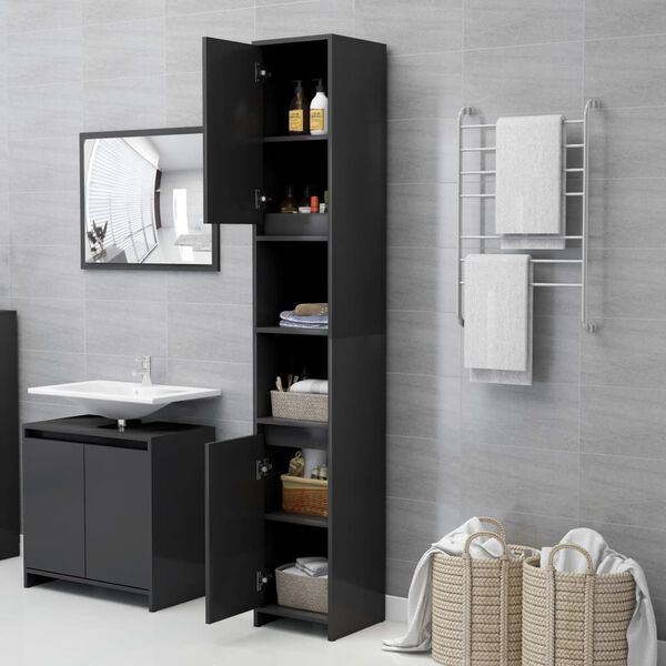 vidaXL Armoire de salle de bain Gris 30x30x183,5 cm Agglom&eacute;r&eacute;