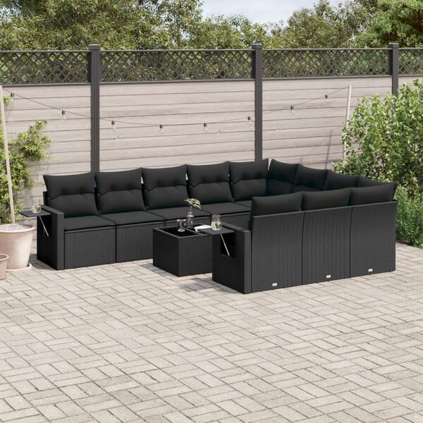 vidaXL Salon de jardin 11 pcs avec coussins noir r&eacute;sine tress&eacute;e