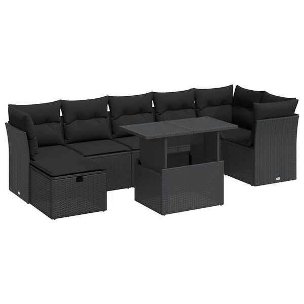 vidaXL Salon de jardin 8 pcs avec coussins noir r&eacute;sine tress&eacute;e
