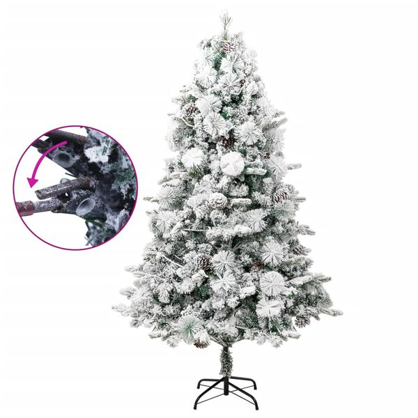 vidaXL Sapin de No&euml;l pr&eacute;-&eacute;clair&eacute; avec neige floqu&eacute;e/c&ocirc;nes 195cm PVC/PE