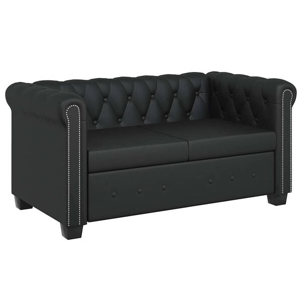 vidaXL Canap&eacute; Chesterfield &agrave; 2 places cuir synth&eacute;tique noir