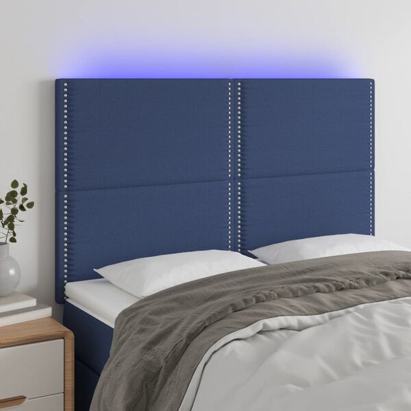 vidaXL T&ecirc;te de lit &agrave; LED Bleu 144x5x118/128 cm Tissu