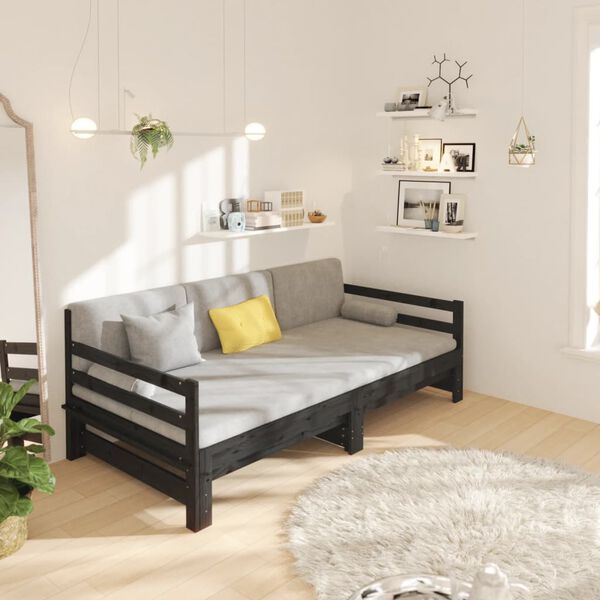 vidaXL Lit coulissant sans matelas noir 2x(90x190) cm