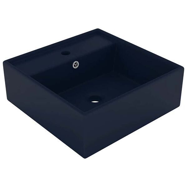 vidaXL Lavabo carr&eacute; &agrave; trop-plein Bleu fonc&eacute; mat 41x41 cm C&eacute;ramique