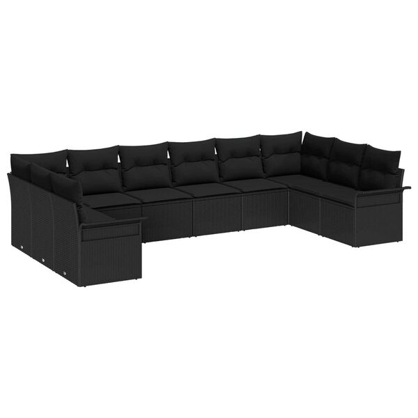 vidaXL Ensemble de canap&eacute; de jardin avec coussin 10 pcs Noir polyrotin