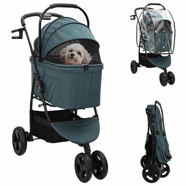 vidaXL Poussette Pliante pour Animaux Réglable Vert 78 x 54 x 101 cm