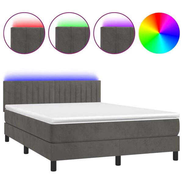 vidaXL Sommier &agrave; lattes de lit avec matelas LED Gris fonc&eacute; 140x200 cm