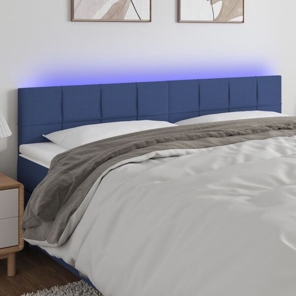vidaXL T&ecirc;te de lit &agrave; LED Bleu 180x5x78/88 cm Tissu