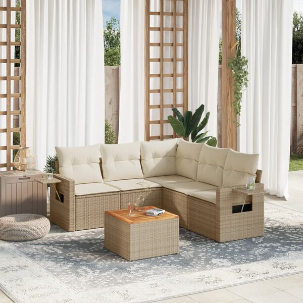 vidaXL Salon de jardin avec coussins 6 pcs beige r&eacute;sine tress&eacute;e