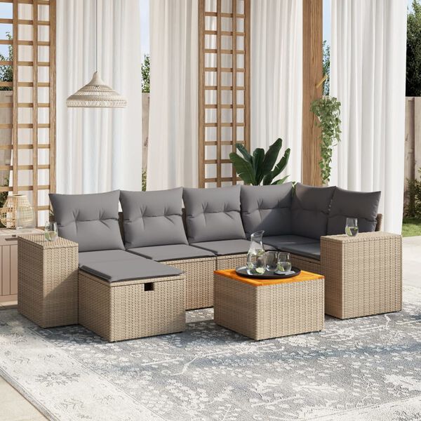 vidaXL Salon de jardin avec coussins 7pcs m&eacute;lange beige r&eacute;sine tress&eacute;e