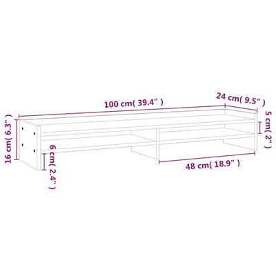 vidaXL Support de moniteur Blanc 100x24x16 cm Bois de pin solide