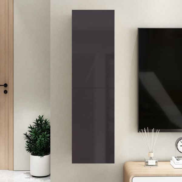 vidaXL Meuble TV Gris brillant 30,5x30x110 cm Bois d&rsquo;ing&eacute;nierie