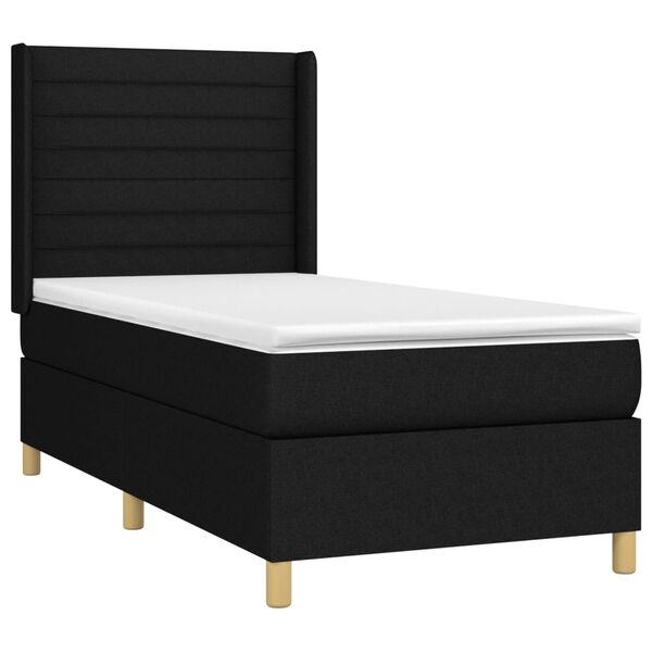 vidaXL Sommier &agrave; lattes de lit matelas et LED Noir 90x190 cm Tissu