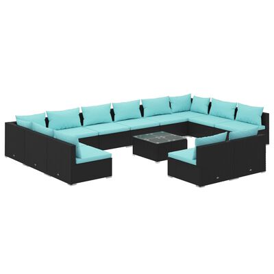 vidaXL Salon de jardin 13 pcs avec coussins Noir Résine tressée