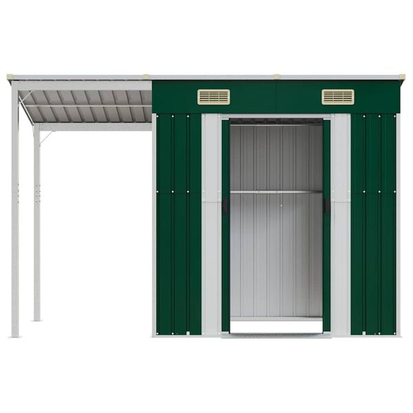 vidaXL Abri de jardin avec toit prolong&eacute; vert 277x107x181 cm acier