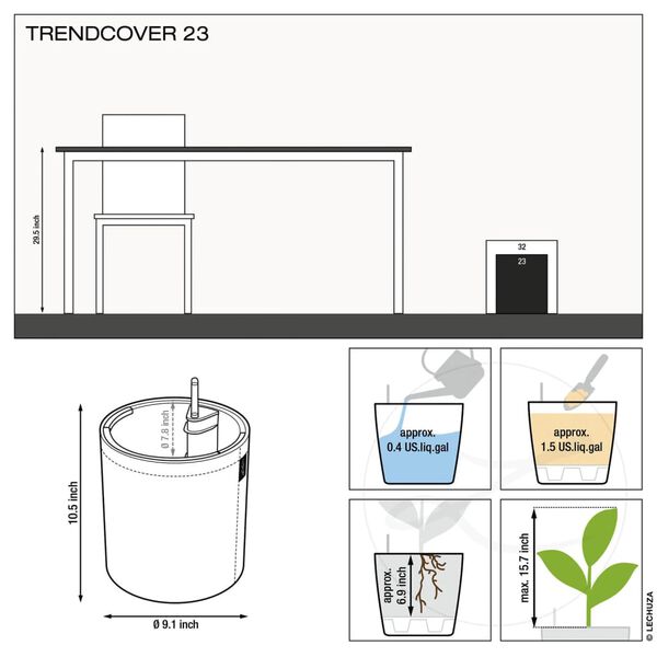 LECHUZA Jardini&egrave;re TRENDCOVER 23 Cork ALL-IN-ONE Naturel fonc&eacute;