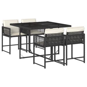 vidaXL Ensemble &agrave; manger de jardin coussins 5pcs Noir R&eacute;sine tress&eacute;e