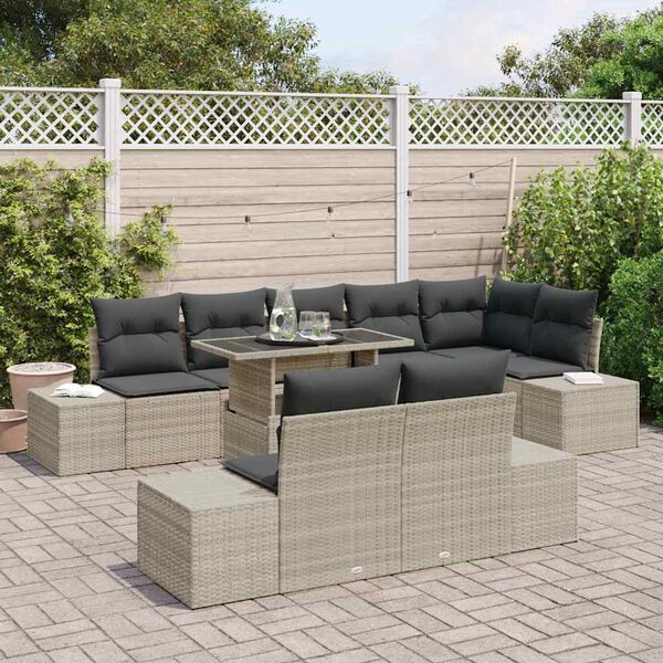 vidaXL Ensemble de canap&eacute; de jardin 9 pcs Gris clair polyrotin