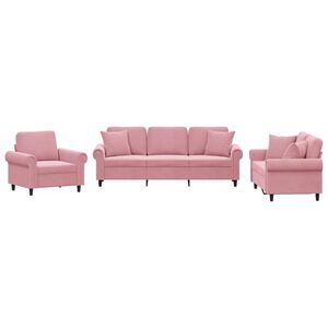 vidaXL Ensemble de canap&eacute;s 3 pcs avec coussins rose velours