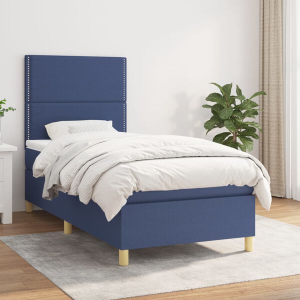vidaXL Sommier &agrave; lattes de lit avec matelas Bleu 80x200 cm Tissu