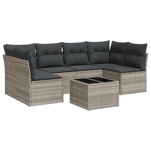vidaXL Salon de jardin avec coussins 7 pcs gris clair r&eacute;sine tress&eacute;e