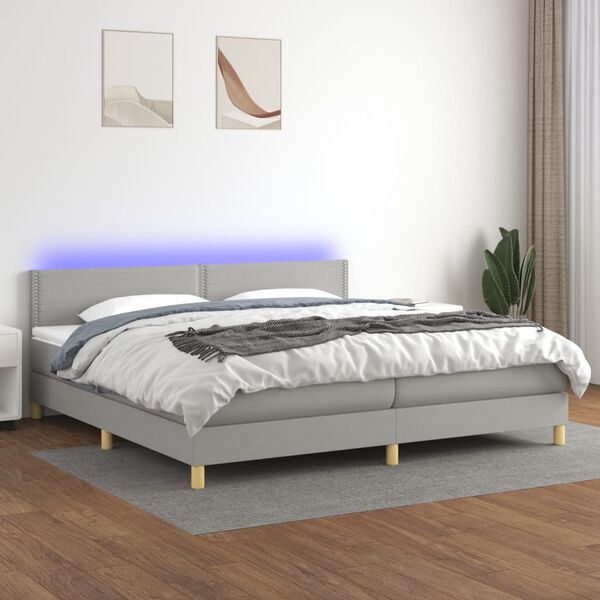 vidaXL Sommier &agrave; lattes de lit matelas LED Gris clair 200x200 cm Tissu