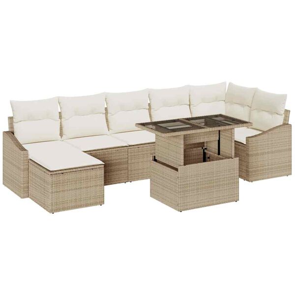 vidaXL Ensemble de canap&eacute; de jardin 8 pcs Beige et cr&egrave;me polyrotin