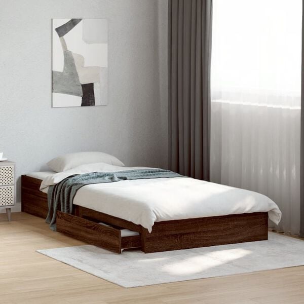 vidaXL Cadre de lit avec tiroirs sans matelas chêne marron 90x190 cm