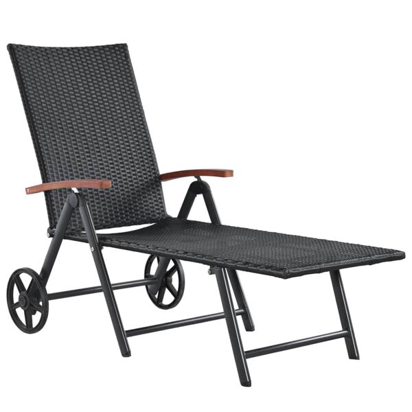 vidaXL Chaise longue avec roues R&eacute;sine tress&eacute;e Noir