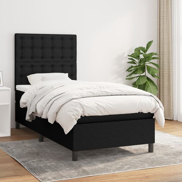 vidaXL Sommier &agrave; lattes de lit avec matelas Noir 100x200 cm Tissu