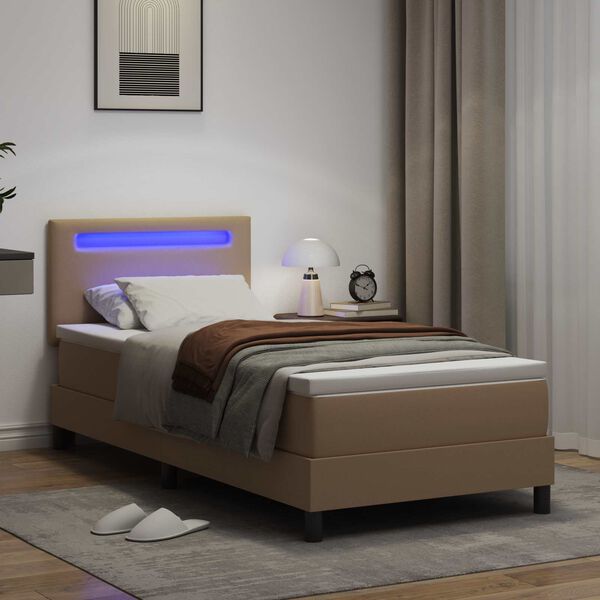 vidaXL Lit &agrave; ressorts avec matelas Cappuccino 100 x 200 cm Simili cuir