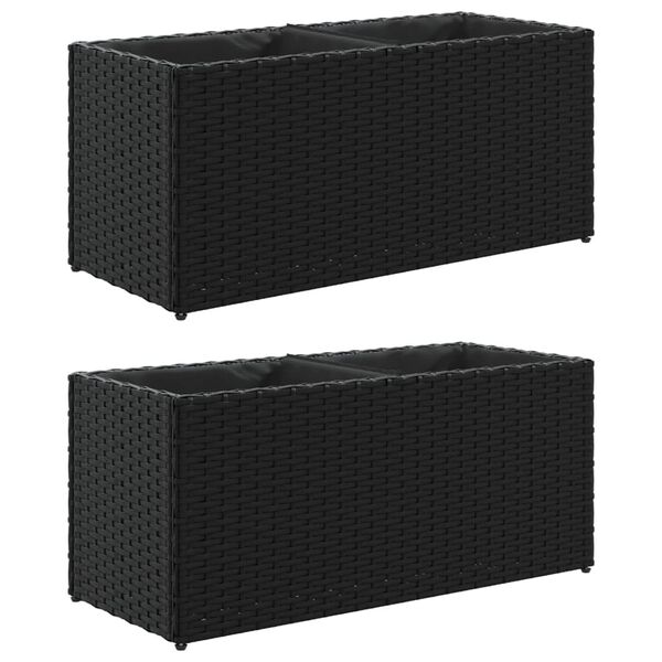 vidaXL Jardini&egrave;res avec 2 pots 2 pcs noir 72x30x32 cm r&eacute;sine tress&eacute;e
