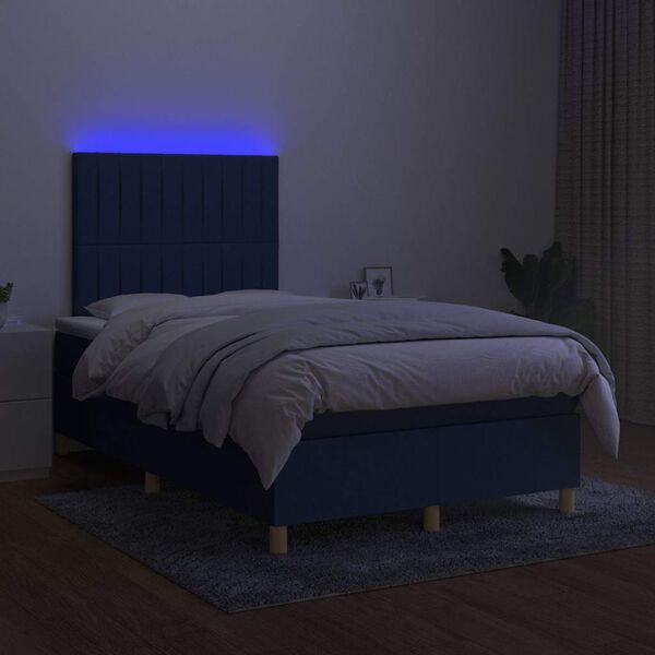 vidaXL Sommier &agrave; lattes de lit matelas et LED bleu 120x190 cm tissu