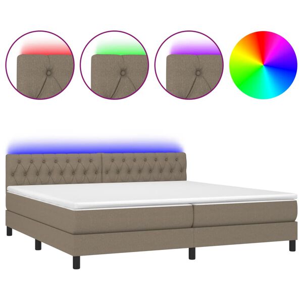 vidaXL Sommier &agrave; lattes de lit et matelas et LED Taupe 200x200cm Tissu