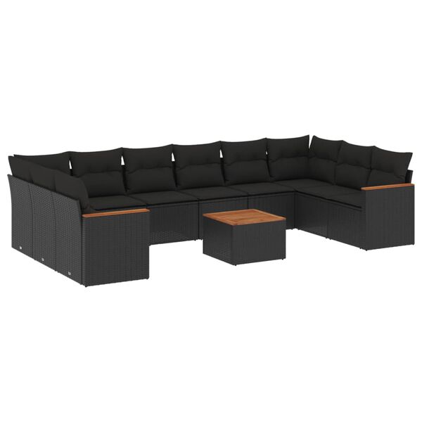 vidaXL Salon de jardin 11 pcs avec coussins noir r&eacute;sine tress&eacute;e