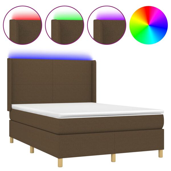 vidaXL Sommier &agrave; lattes de lit matelas et LED Marron fonc&eacute; 140x200 cm