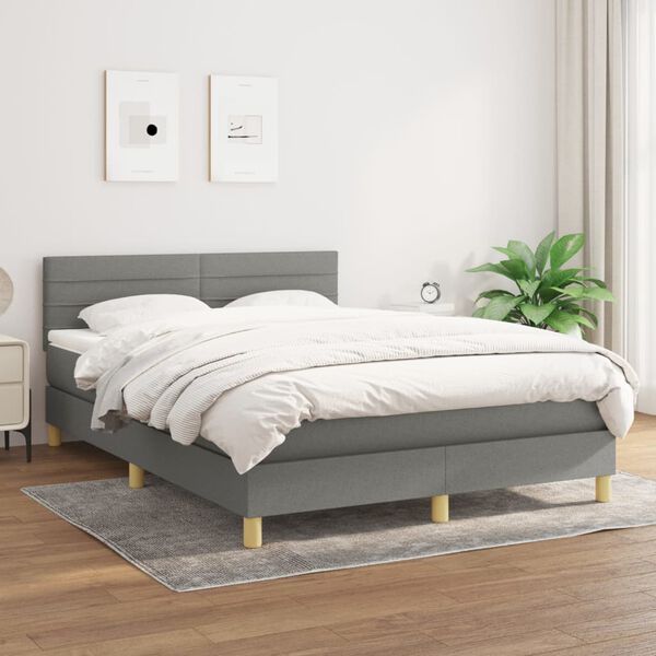 vidaXL Sommier &agrave; lattes de lit avec matelas Gris fonc&eacute; 140x190cm Tissu