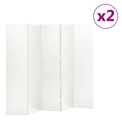 vidaXL Cloisons de séparation 5 panneaux 2 pcs Blanc 200x180 cm Acier