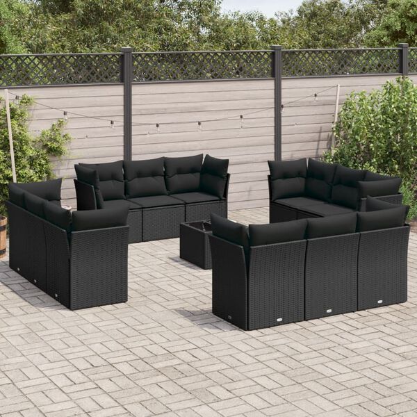 vidaXL Salon de jardin avec coussins 13 pcs noir r&eacute;sine tress&eacute;e