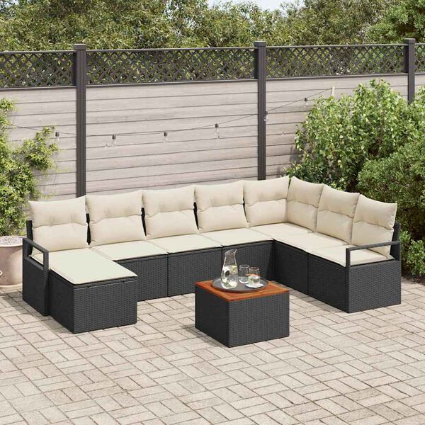 vidaXL Ensemble de canap&eacute; de jardin avec coussin 9 pcs Noir polyrotin
