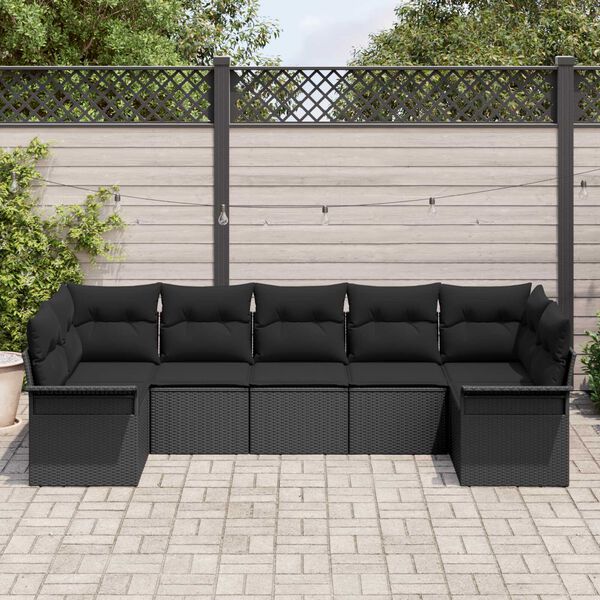 vidaXL Ensemble de canap&eacute; de jardin avec coussin 7 pcs Noir polyrotin