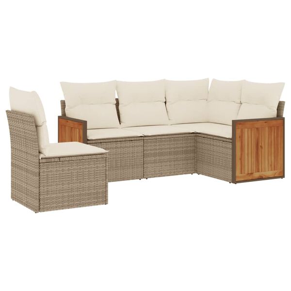 vidaXL Salon de jardin avec coussins 5 pcs beige r&eacute;sine tress&eacute;e