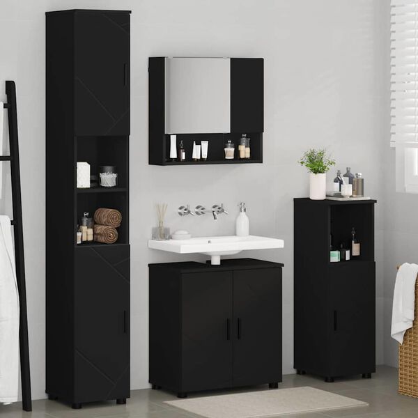 vidaXL Ensemble de mobilier de salle de bain Montage mural 4 pcs Noir