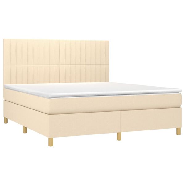 vidaXL Sommier &agrave; lattes de lit et matelas et LED Cr&egrave;me 180x200cm Tissu
